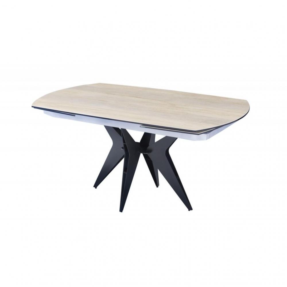 Table de repas extensible BOOMERANG 160/228 x  95 cm plateau finition bois pied acier noir