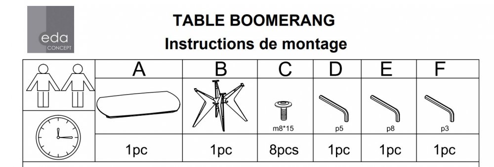 Table de repas extensible BOOMERANG 160/228 x  95 cm plateau finition bois pied acier noir