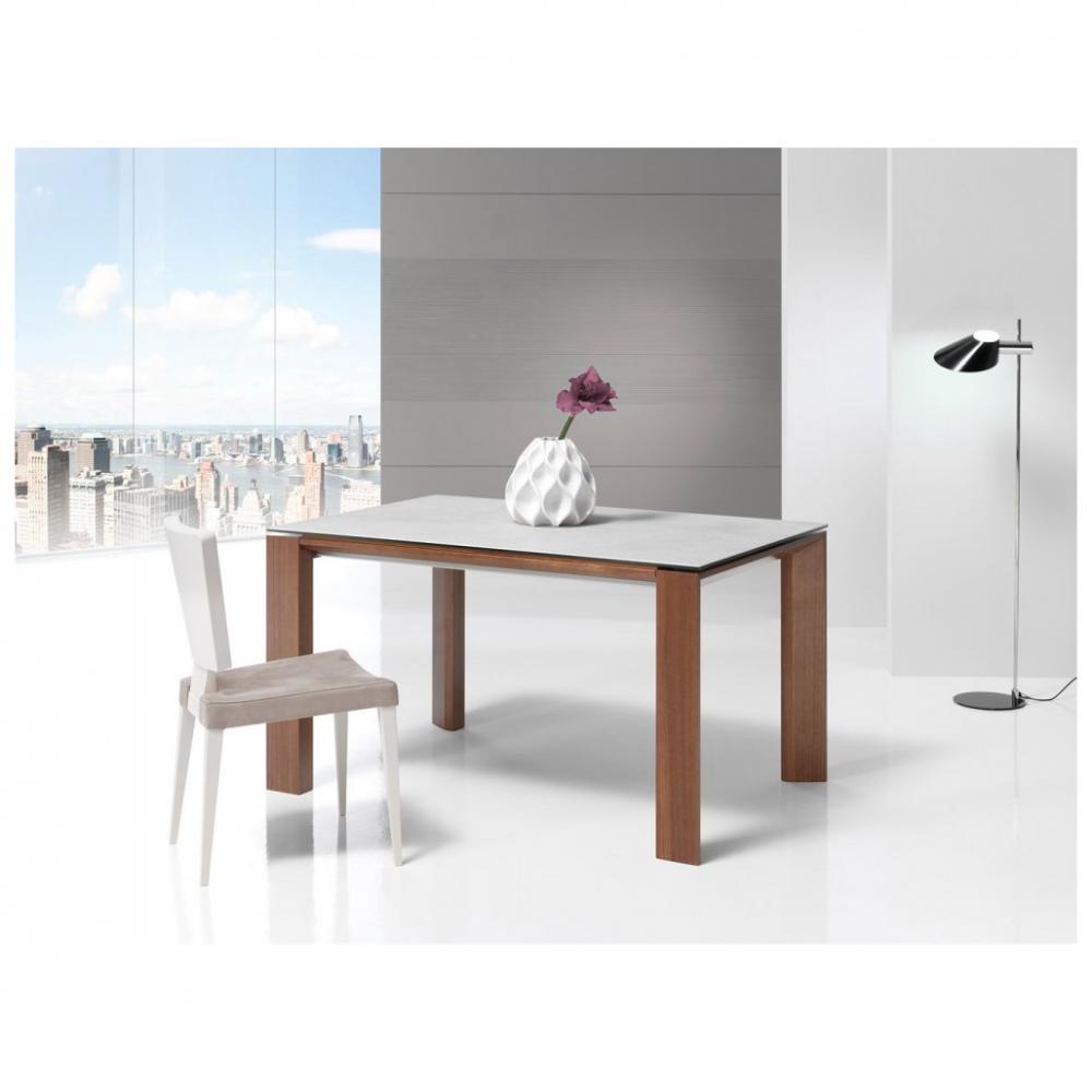 Table repas extensible ECO 10 couverts 140/240x90cm pieds noyer plateau céramique hidra