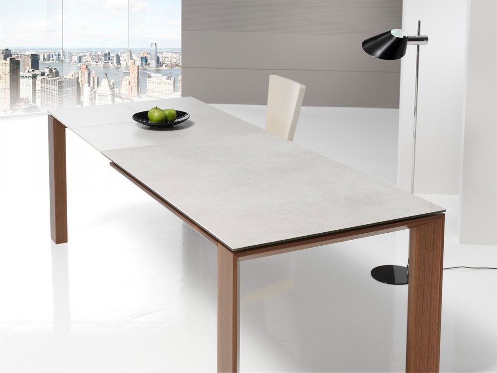 Table repas extensible ECO 10 couverts 180/250x100cm pieds noyer plateau céramique hidra