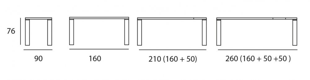 Table repas extensible ECO 10 couverts 160/260x90cm pieds noirs plateau céramique vulcano 