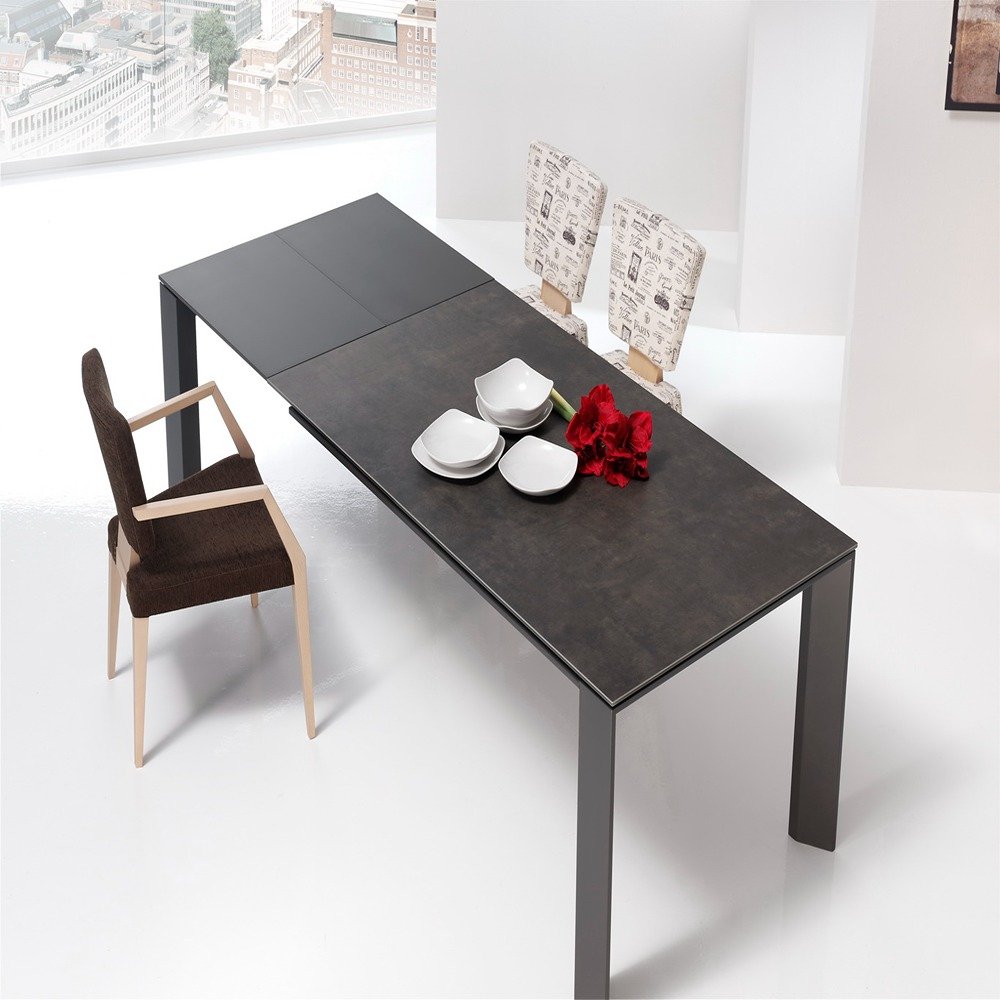 Table repas extensible ECO 10 couverts 160/260x90cm pieds noirs plateau céramique vulcano 