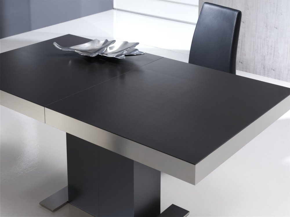 Table repas extensible INTEMPO 8 couverts 135/229x90cm pied noir plateau céramique vulcano