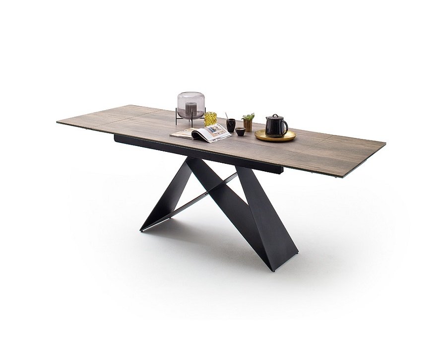 Table repas extensible design KONAN plateau céramique façon bois 160 x 90 cm