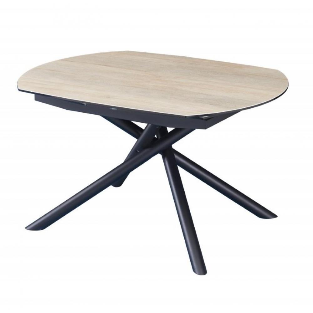 Table de repas extensible MIKADO plateau céramique beige piétement métal noir 