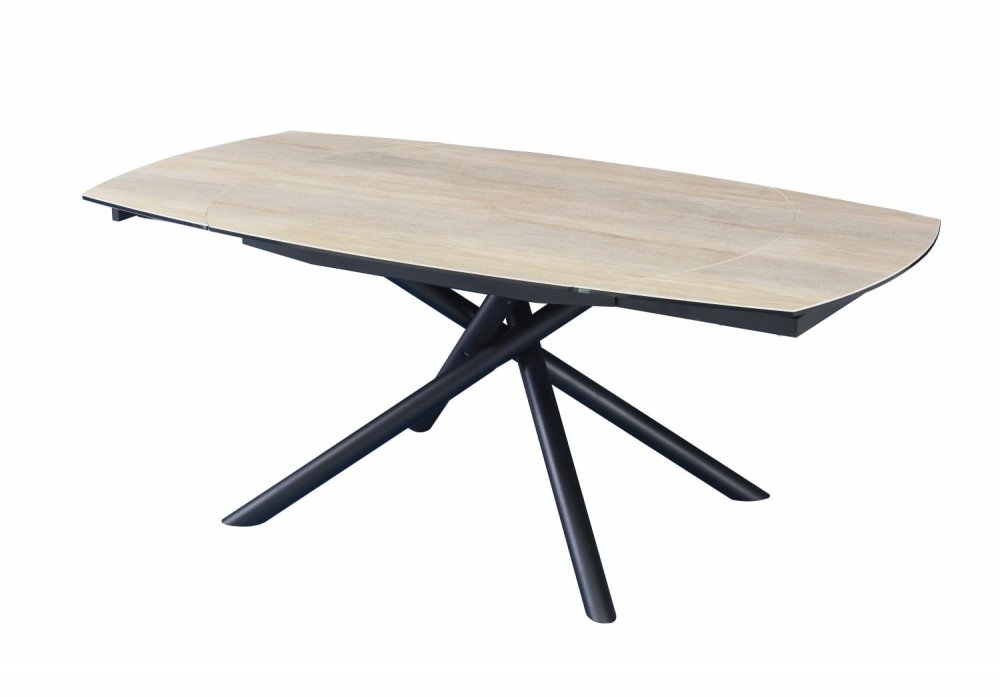 Table de repas extensible MIKADO plateau céramique beige piétement métal noir 