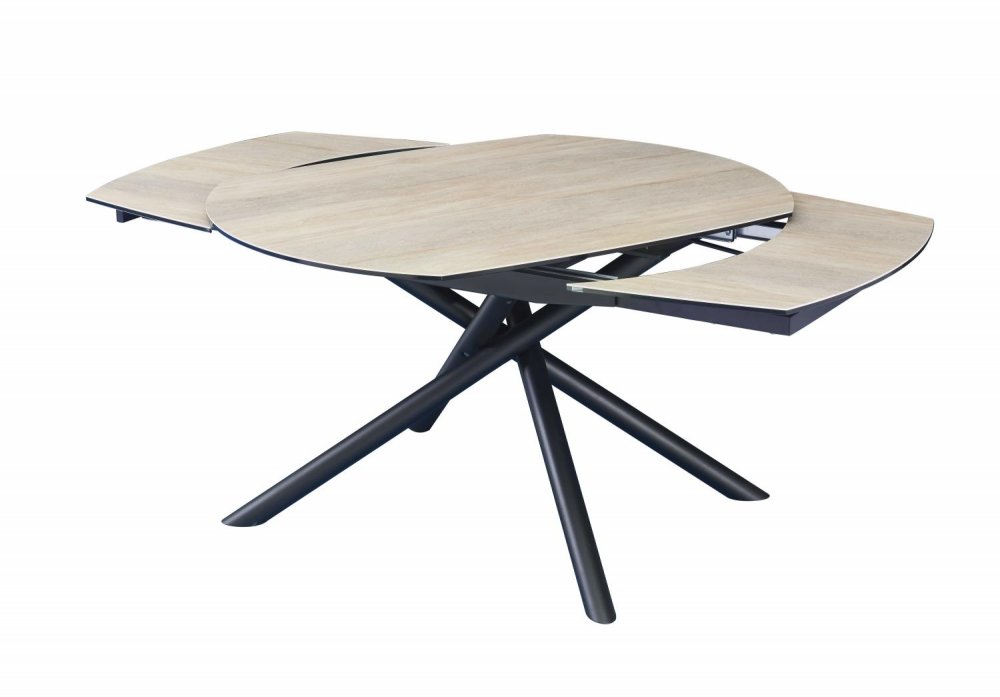 Table de repas extensible MIKADO plateau céramique beige piétement métal noir 