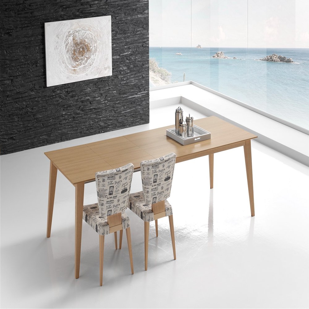 Table repas extensible NORDIC 10 couverts 160/260x90cm pieds bois plateau chêne naturel