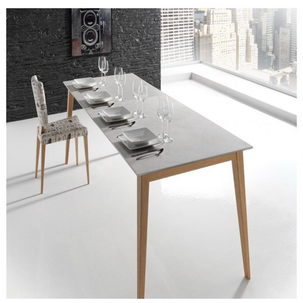 Table repas extensible NORDIC 10 couverts 140/240x90cm pieds chêne plateau céramique Hidra 