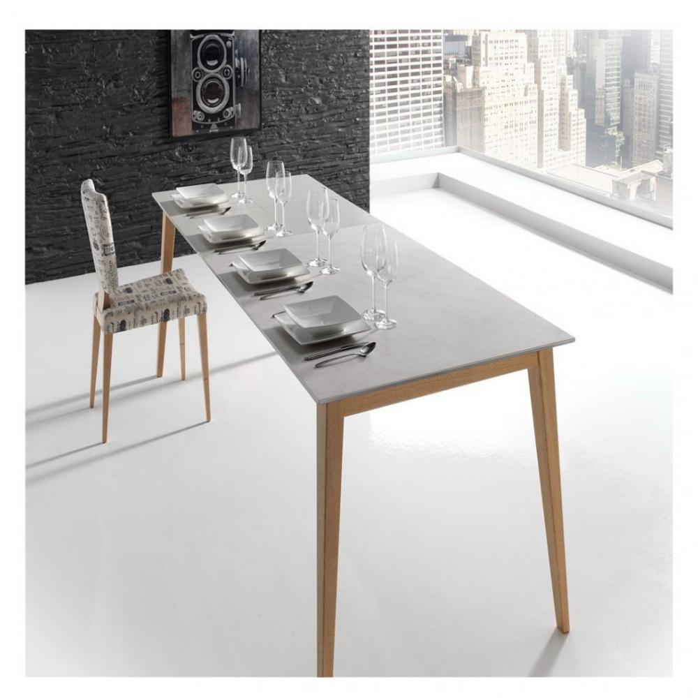 Table repas extensible NORDIC 10 couverts 180/250x100cm pieds chêne plateau céramique Hidra 