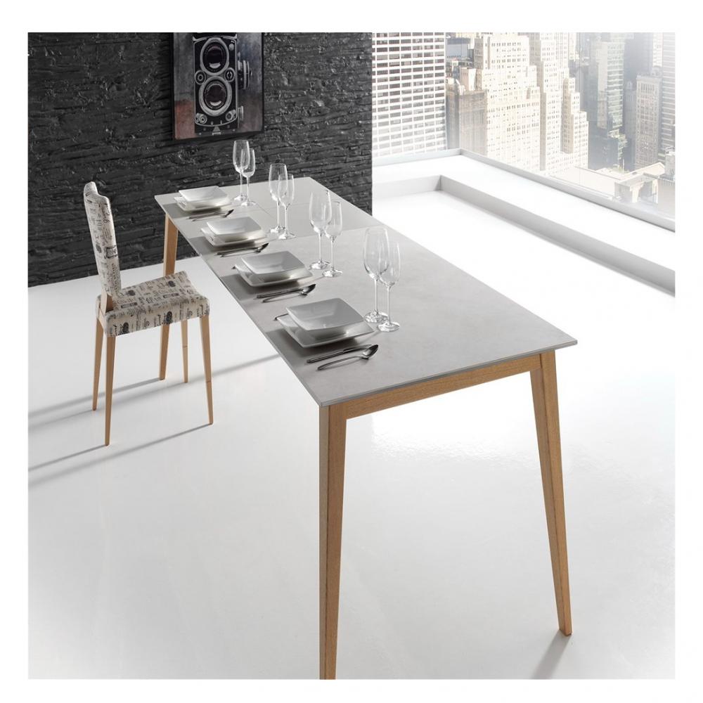Table repas extensible NORDIC 12 couverts 200/270x100cm pieds chêne plateau céramique Hidra 