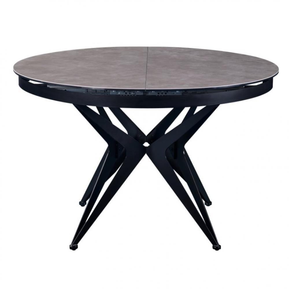 Table de repas extensible ronde  RIVIERA plateau céramique gris piétement métal noir 