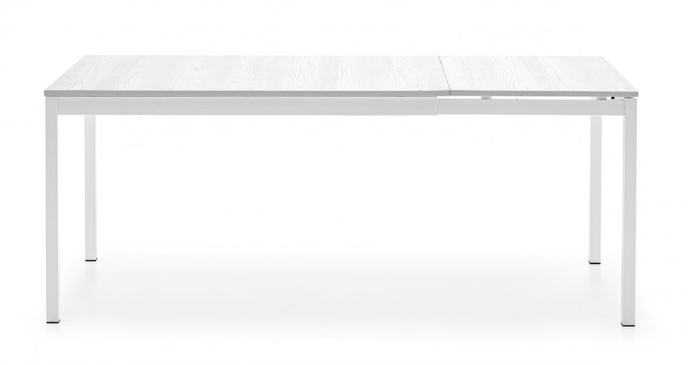 Table extensible 8 couverts SNAP 180 cm pieds métal plateau mélaminé blanc