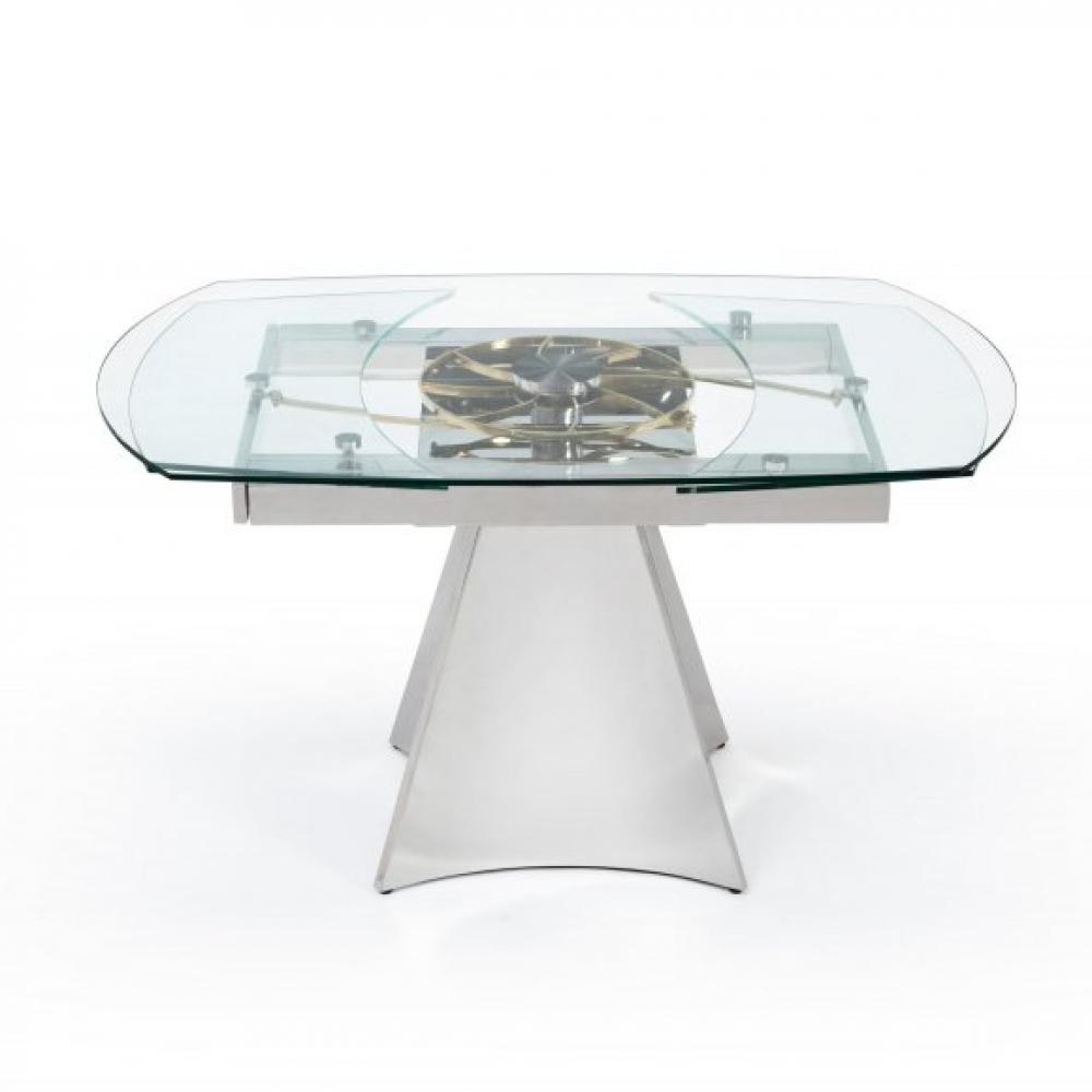 Table de repas extensible WATCH plateau verre transparent piétement métal chromé