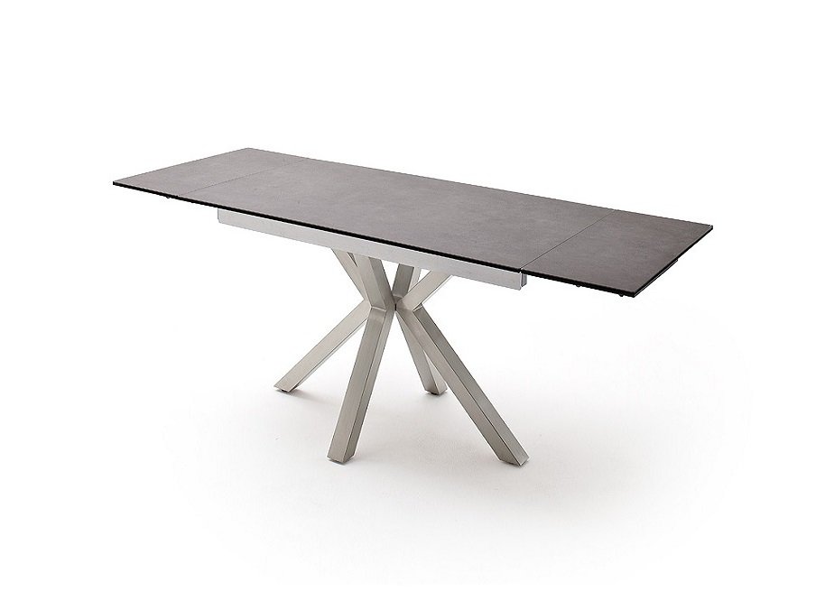 Table  extensible NODA 160 x 90 cm plateau céramique anthracite pied acier brossé