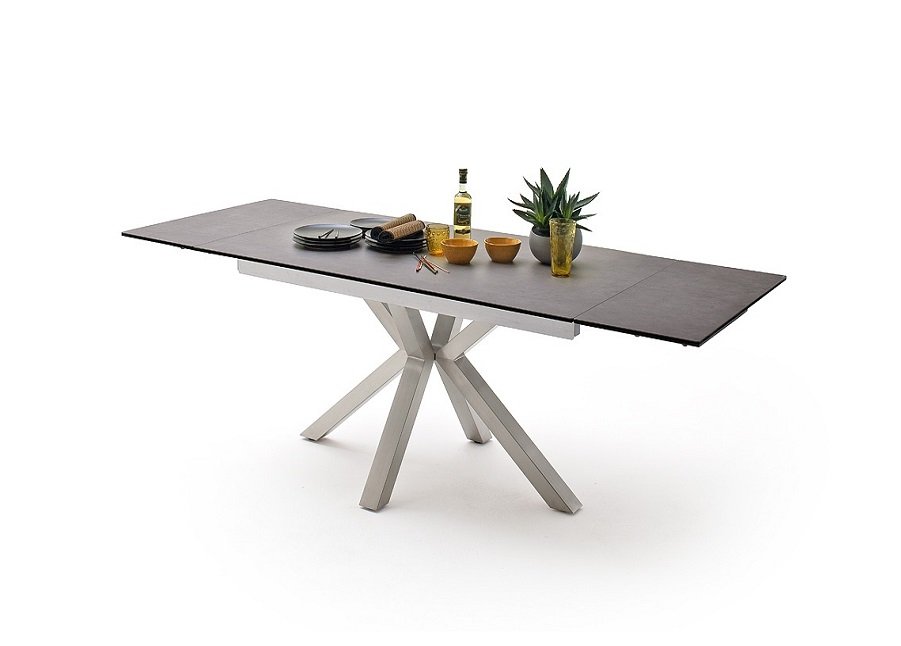 Table  extensible NODA 160 x 90 cm plateau céramique anthracite pied acier brossé