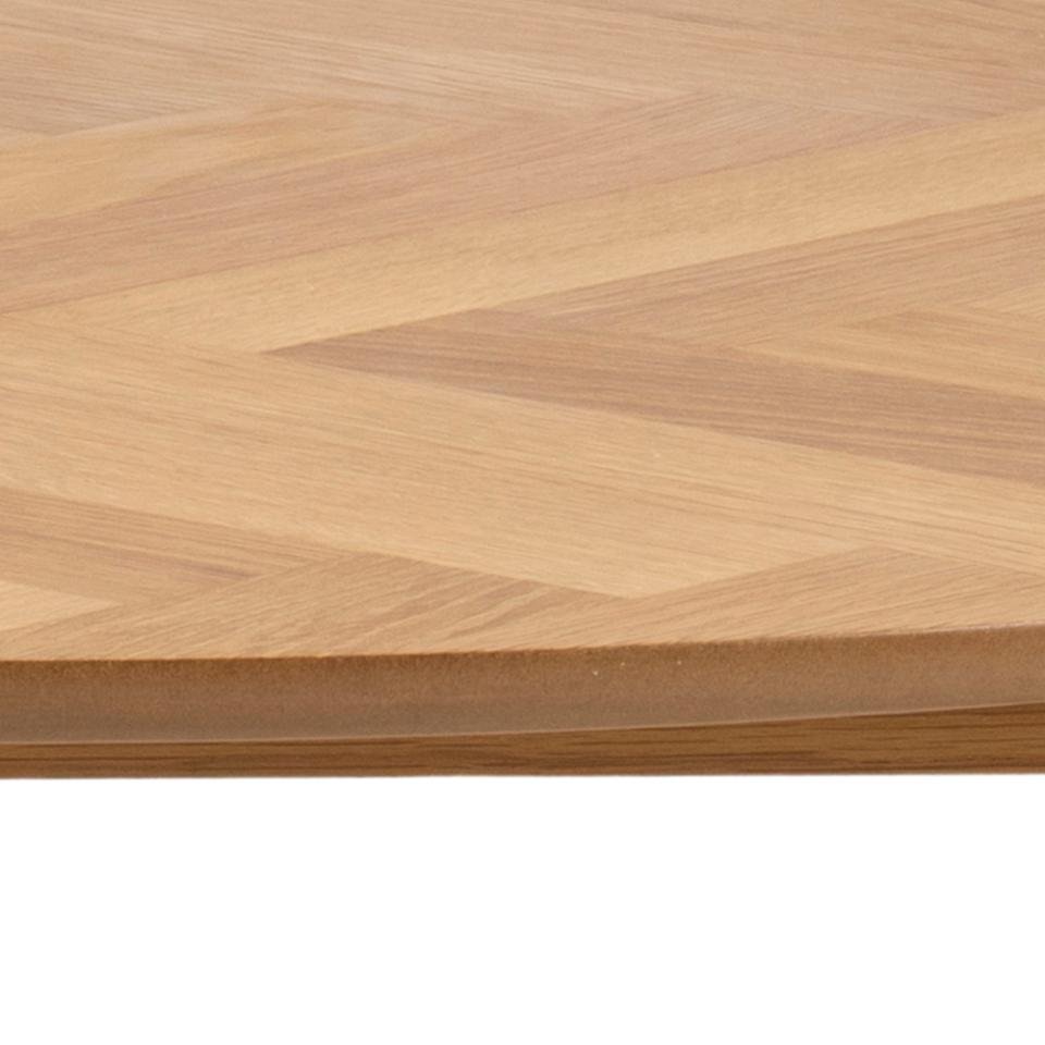 Table de repas ronde NORA plateau avec motif chevrons de chêne 120x75 cm