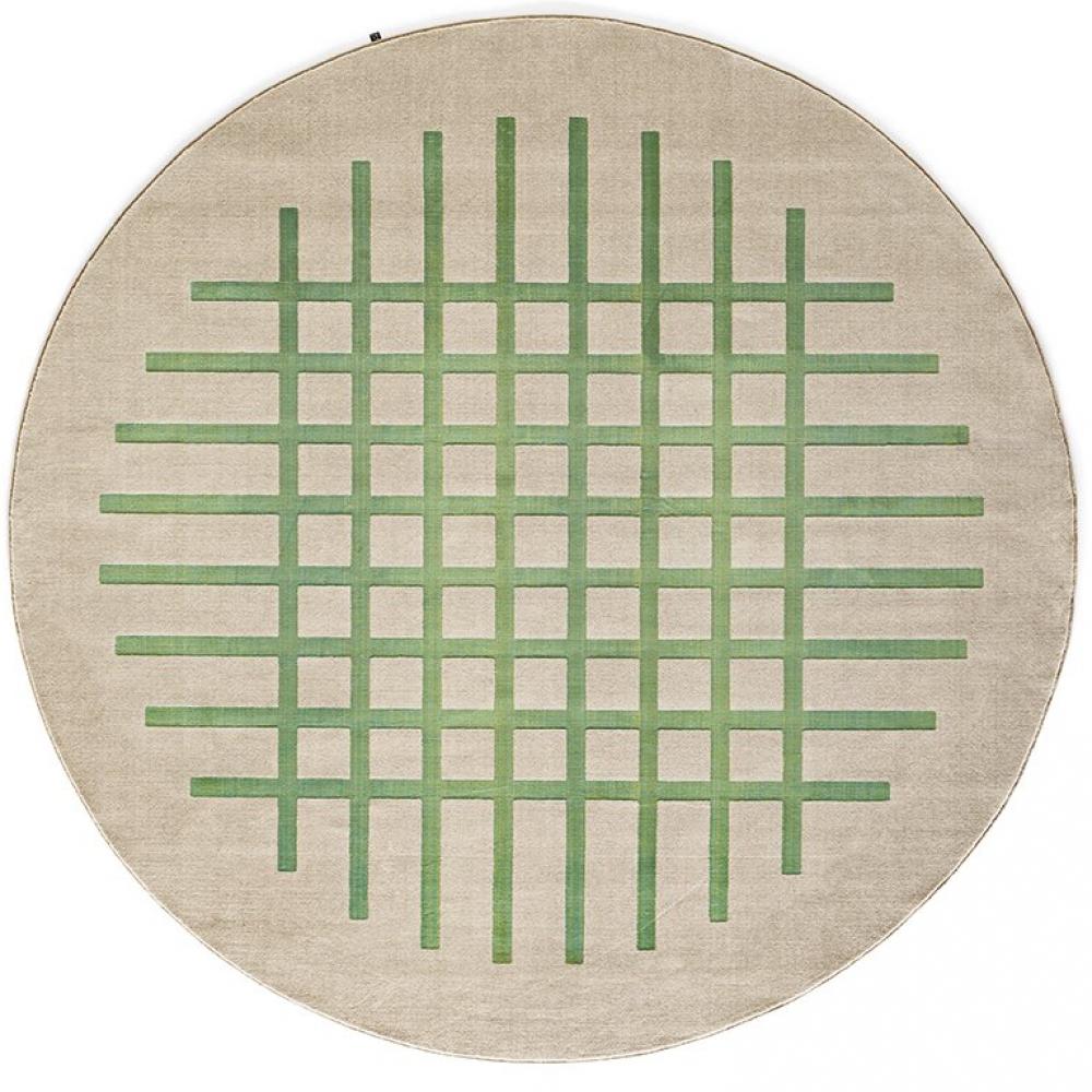 Tapis de sol rond CEK fibre synthétique fond beige motif vert