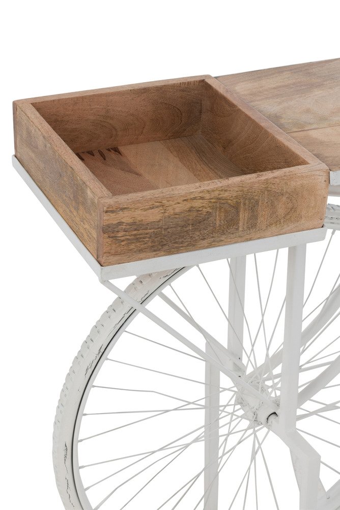 Console vélo rétro TROE en bois de manguier naturel et métal blanc