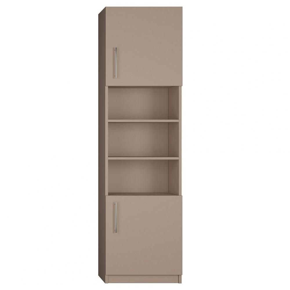 Armoire de rangement porte haute et basse, bibliothèque centrale coloris taupe mat largeur 50 cm