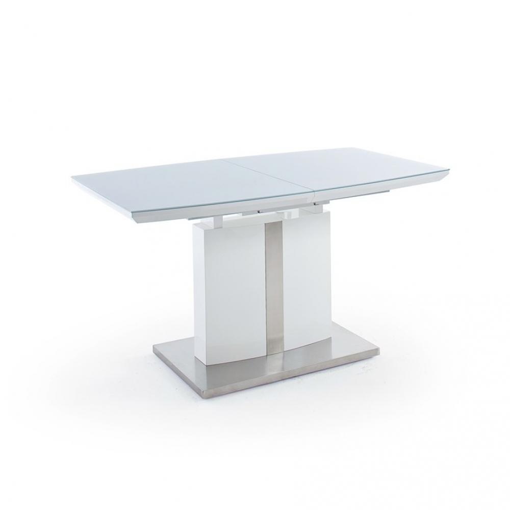 Table repas extensible NAVAJO 140(180cm) plateau MDF laque blanc socle acier brosse