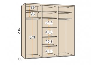 Armoire 3 portes coulissantes encastrées 298x236 Polar façade Essence Cobalto Laquée miroir central