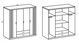 Armoire avec corniche BELOU 5 portes 2 tiroirs décor graphite rechampis aspect clayettes chêne artisan 