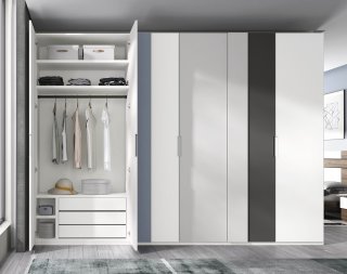 Armoire 6 portes Kubica 298,4 x 240 3 tiroirs Couleur Polar Cobalto Basalto Blanco Gris Pizzara Laquées  