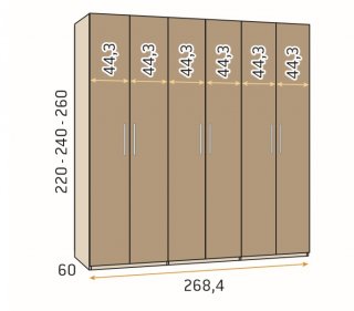 Armoire 268,4 x 220 cm couleur Legend Pizzara 4 portes lisses 2 portes claires poignée barra 