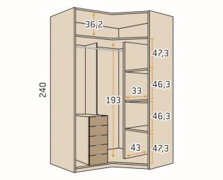 Armoire d'angle bibliothèque couleur Habana Gris Laquée hauteur 240 cm