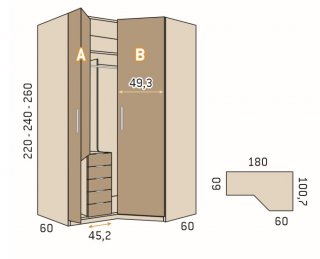 Armoire d'angle bibliothèque couleur Habana Gris Laquée hauteur 240 cm