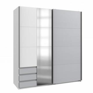 Armoire AURINA décor blanc et gris clair 1 miroir 1 tringle 3 tiroirs 