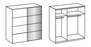 Armoire RONNA coulissante 1 porte blanc mat 1 porte miroir poignées aluminium mat largeur 135 cm