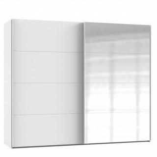 Armoire coulissante RONNA 1 porte blanc mat 1 porte miroir poignées aluminium mat largeur 225 cm