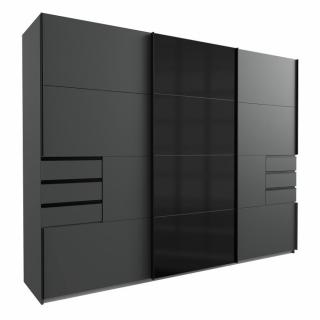 Armoire coulissante AMORA 270cm graphite 6 tiroirs porte sobre verre noir