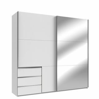 Armoire coulissante LISBETH 1 porte 3 tiroirs blanc 1 miroir 200 x 236 cm hauteur