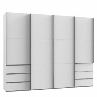 Armoire coulissante LISBETH 4 portes 6 tiroirs décor blanc 300 x 236 cm hauteur