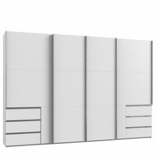 Armoire coulissante LISBETH 4 portes 6 tiroirs décor blanc 350 x 236 cm hauteur