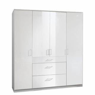 Armoire COOPER 4 portes 3 tiroirs largeur 179 laqué blanc / blanc