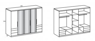 Armoire GRACE décor blanc 2 portes pliantes 1 porte tournante 6 tiroirs 3 miroirs 