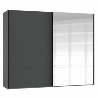 Armoire coulissante RONNA 1 porte graphite 1 porte miroir poignées noires largeur 225 cm
