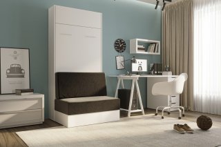 Armoire lit escamotable DYNAMO SOFA canapé intégré blanc tissu anthracite 90*200 cm