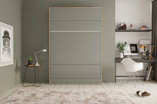 Armoire lit escamotable BERMUDES  structure chêne façade gris 140*200 cm