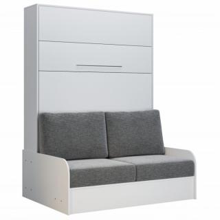 Armoire lit escamotable PRACTICE SOFA 140 cm blanche canapé microfibre gris