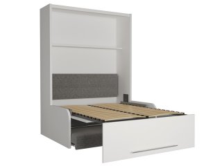 SPACE SOFA FAST armoire lit escamotable 140 cm blanche avec canapé microfibre grise