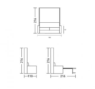  Armoire lit verticale JIMMY 140 x 200 cm canapé intégré avec accoudoirs