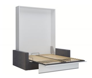 Armoire lit escamotable DJUKE  SOFA blanc bandeau blanc mat canapé gris 160*200 cm