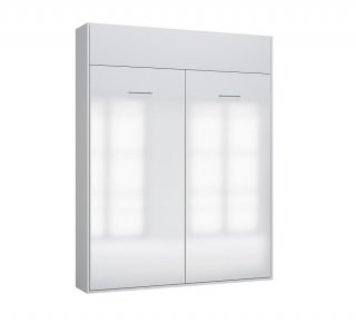 Armoire lit escamotable DYNAMO SOFA façade blanc brillant canapé marron 160*200 cm