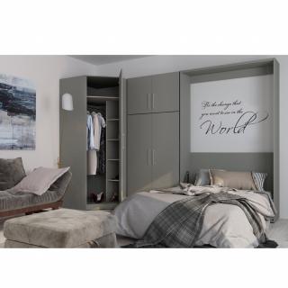 Composition armoire lit escamotable SMART-V2 gris mat Couchage 160 x 200 cm armoire 2 portes + angle