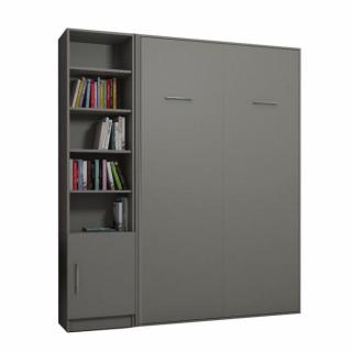 Composition armoire lit escamotable SMART-V2 gris mat Couchage 160 x 200 cm colonne bibliothèque